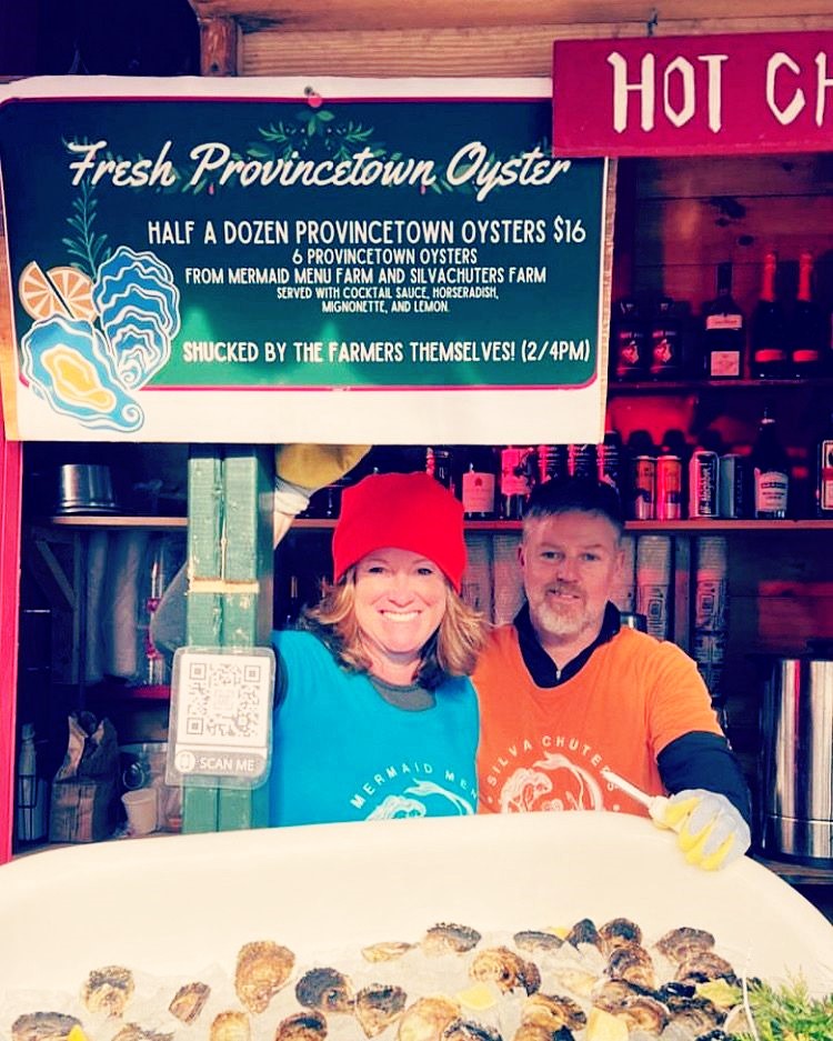 Kalliope and Mike Chute promote their oysters at The Canteen restaurant in Provincetown, MA