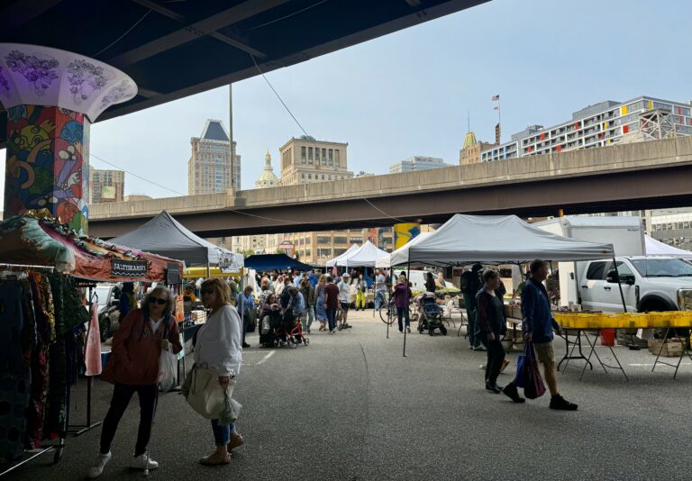 A crowd gathers at the Baltimore Farmers' Market each Sunday morning from April - December.